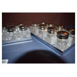 Glass salt and Pepper shakers with trays
