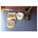 2 mortar and pestle and  8 coasters