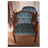 Blue fabric and wood chair