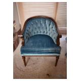 Blue fabric and wood chair