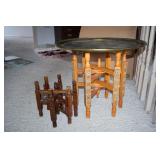 Wood table bases and brass top