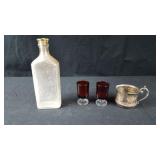 Four (4) items Assorted Glassware and Silver plate