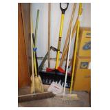 Bulk lot of brooms, shovels and more
