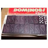 Box of vintage double 9 dominoes