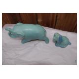 Van Briggle pottery (Dog and Elephant) - Ming Blue