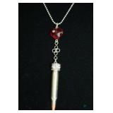Red Heart and Nickel Square top Bullet necklace
