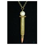 Pearl top Brass Bullet Necklace