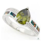 Green Toumaline & Fire Opal Ring