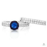 Blue Sapphire and Diamond Halo Ring set