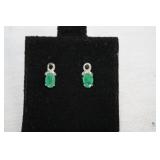 Emerald & Diamond  Sterling Silver Earrings