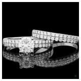 Diamond and Silver Halo Ring Set