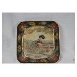 Vintage Square Japanese Satsuma Plate w/ flowers a