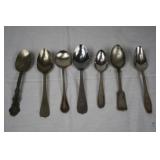 Lot of Seven Vintage Silver Plate and Steel Spoons