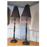 2x$ purple glass fringe shade lamps
