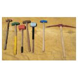 6 sledge hammers and pick ax
