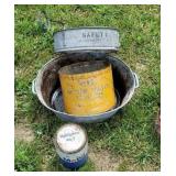 Galvanized bucket and strainer, 2 advertising