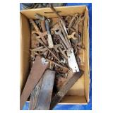 Box lot wrenches and saw blades.