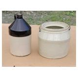 Jug, and pail handled crock.