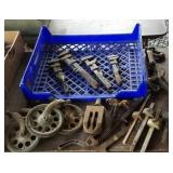 Tray lot, scribes, pipe wrenches, chain binders,