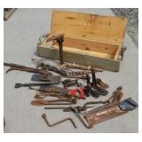 Wooden box with shoe laths, nail pullers, etc.