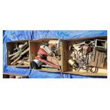 3 boxes tools, c clamps, clippers, oil cans, etc