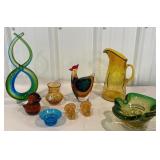 Box lot colorful art glass - one with chip on its