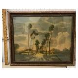 Framed Tuscan countryside print approx 18"x22"