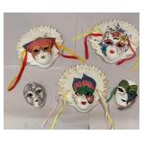 Box lot 5 painted masquerade masks - 1 with chip