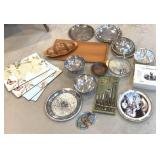 Large box lot silver plate, wood servings,
