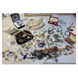 Box lot mixed jewelry and beaded evening purses