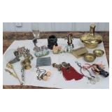 Box lot, resin houses, brass, etc