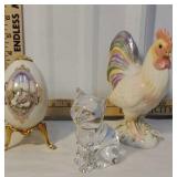 Lenox rooster, Lenox egg, & princess house cat