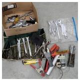 Box of tools, wrenches, screw drivers, etc