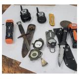 2 knives, compasses,, NRA tools, belt buckle, etc