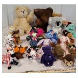 Box of clean stuffed animals including jointed