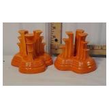 Pair of fiesta orange candlesticks