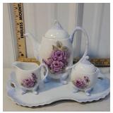 4pc teapot set with purple flowers