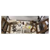 Box lot wooden picture frames, flatware, GE