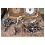 Hand grinders, drill brace, wire wheels