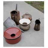 Spittoon, funnel, oil cans