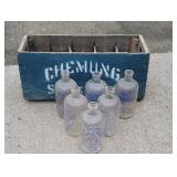 Chemung spring water bottles and crate