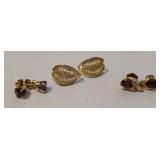 3 pairs of 10K gold earrings