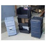 3 section storage bin and 2-3 drawer cabinets