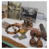 Tambourine, pipes, ink well, etc