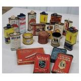 Box of tins Lighter fluid, smoking related, etc