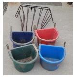 2 hay feeders and 4 buckets