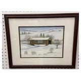 S. Miller signed watercolor - covered bridge in