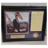Framed Gettysburg address with coin