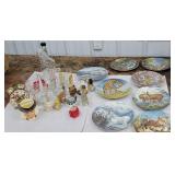 Train parts, collector plates, clock, glasses,