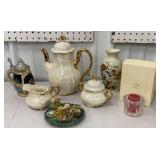 Box of G. Roche tea pot with sugar and creamer,